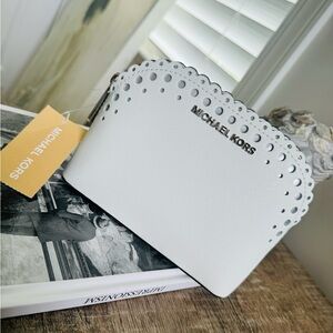 NWT Michael Kors Violet Travel Pouch/ Cosmetic Bag White